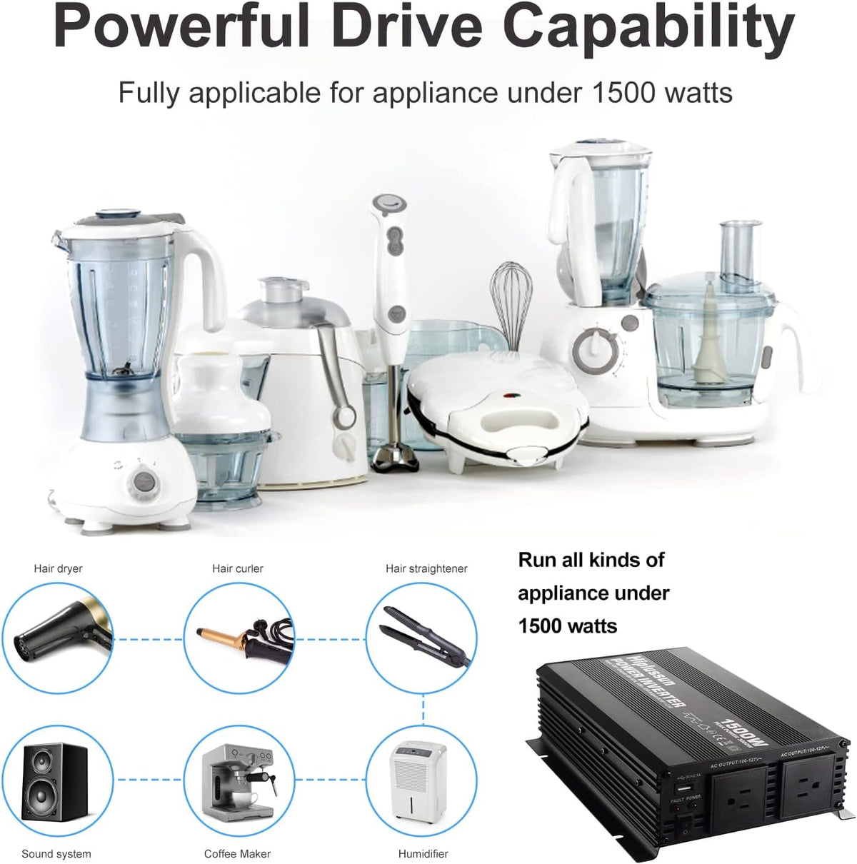 1500 Watt 12v to 110v Power Inverter DC to AC Modified Sine Wave with USB Port and Dual AC Outlets C332