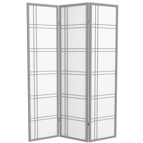 6 ft. Tall 3 Panels Grey Shoji Screen Room Divider E296