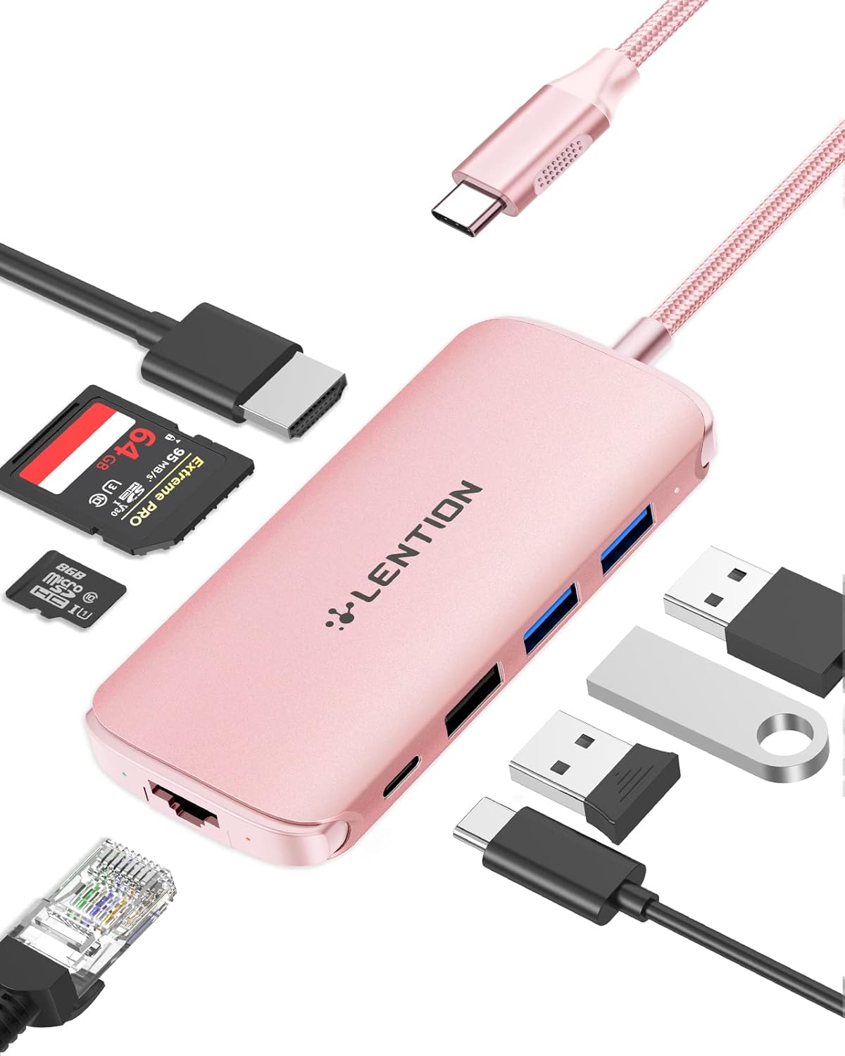 Ultra-Thin USB C Hub with Gigabit Ethernet, 4K HDMI, USB 3.0/2.0, Card Readers & PD Adapter A358123