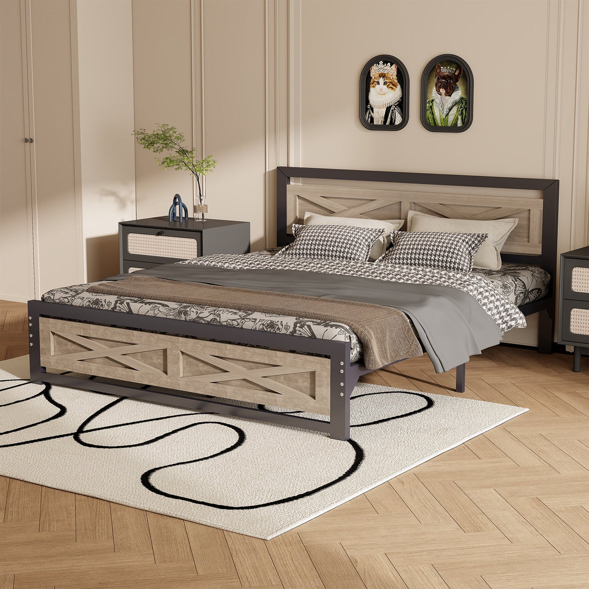 Platform Bed Frame with Headboard, Twin Size Bed C283