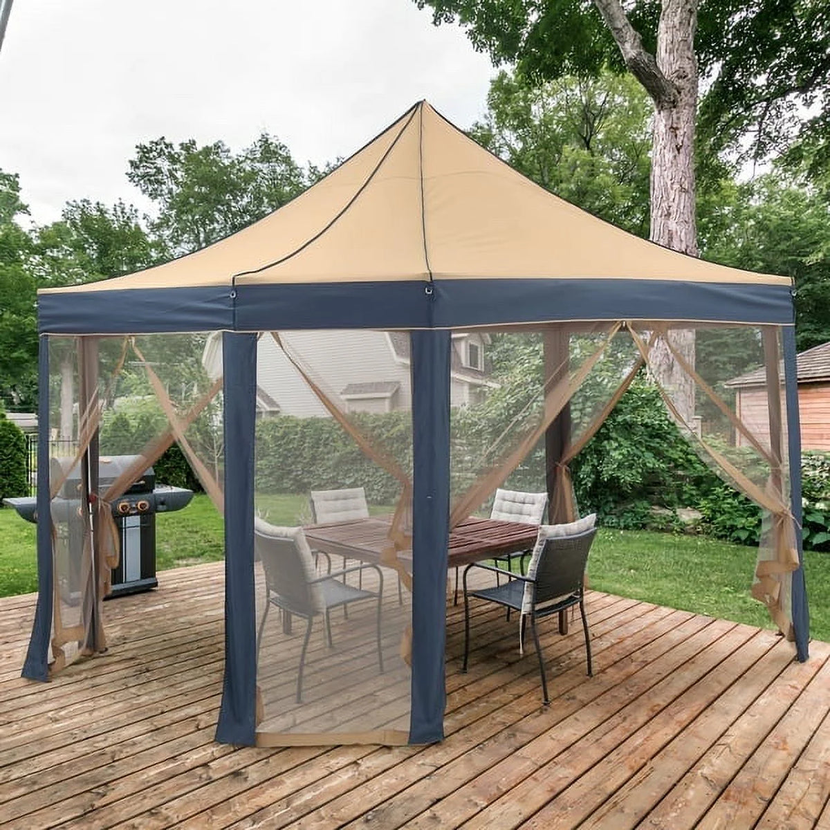 11 x 11 ft Pop up Gazebo Canopy with Mosquito Netting & Carrying Bag, Navy Blue Q1475