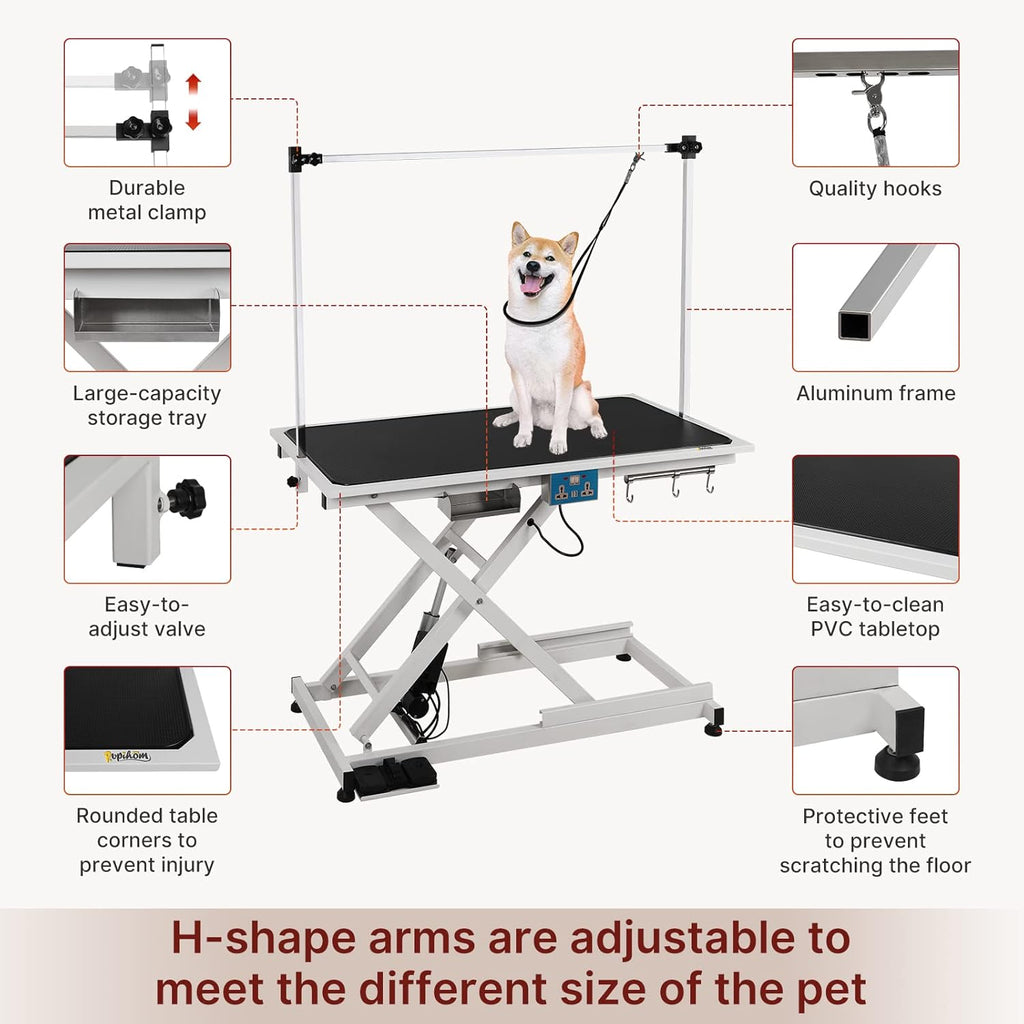 Hydraulic Electric Lift Pet Grooming Table with Adjustable H-Shape Arms X2284