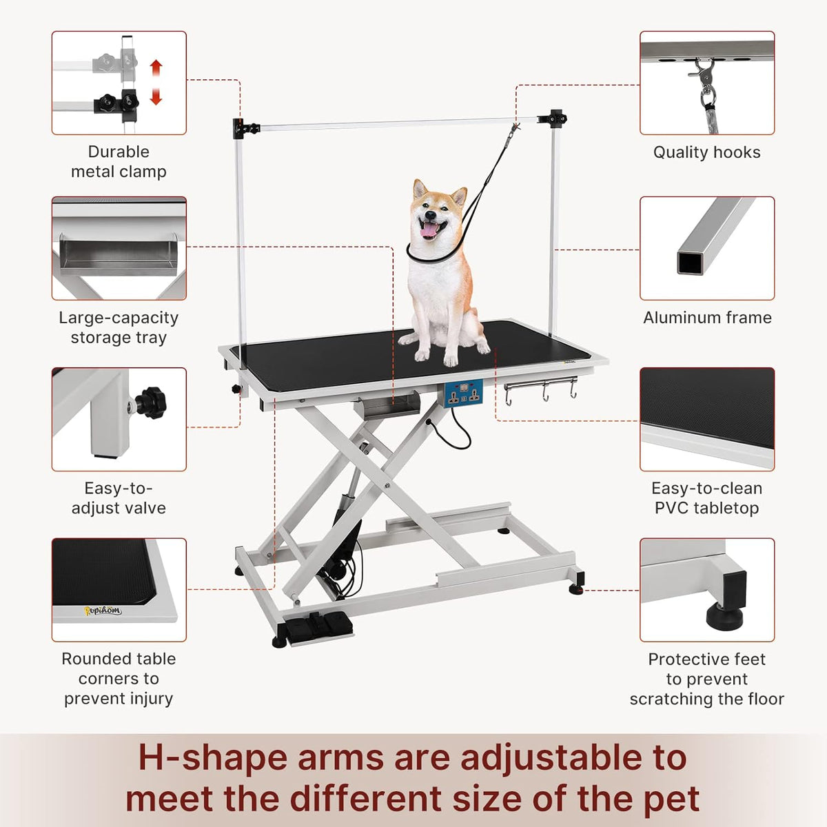Hydraulic Electric Lift Pet Grooming Table with Adjustable H-Shape Arms X2284