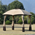 10ft W*12ft L Outdoor Double Vents Gazebo Patio Metal Canopy with Screen and LED Lights, Brown Q6182