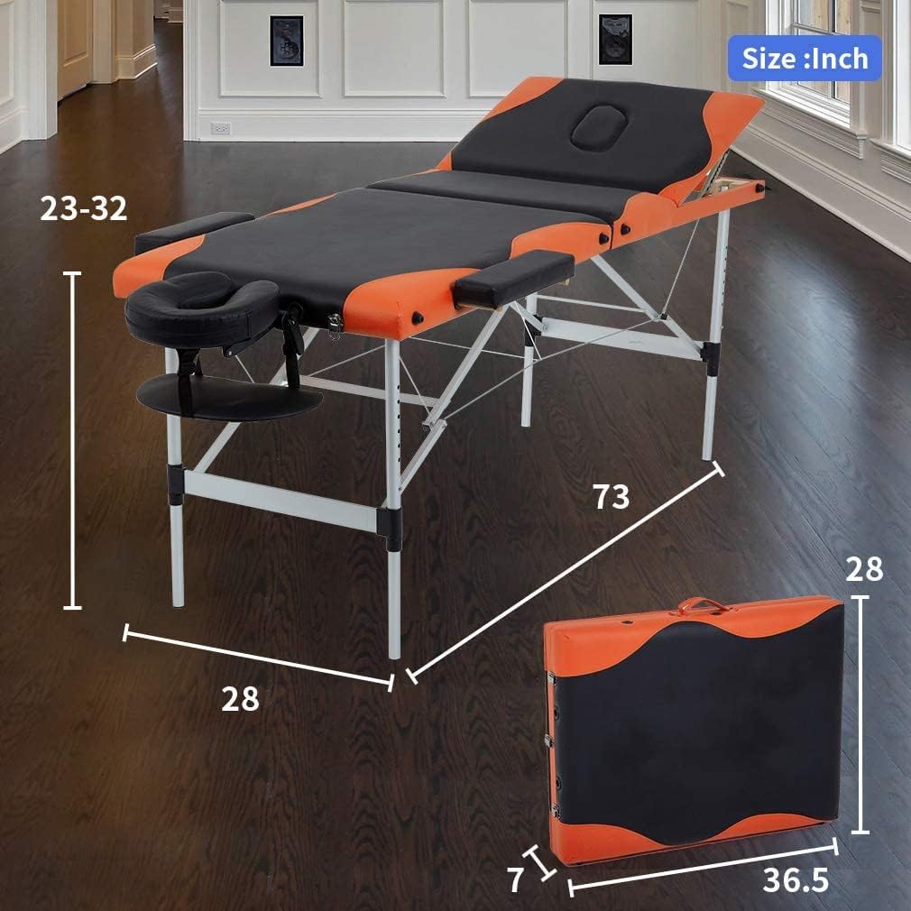 84 Inch Height Adjustable 3 Fold Aluminium Massage Table with Carry Case B492
