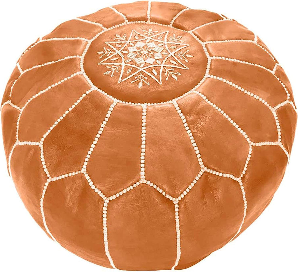 Leather Ottoman Pouf Cover, Hand Stitched, Unstuffed T9950