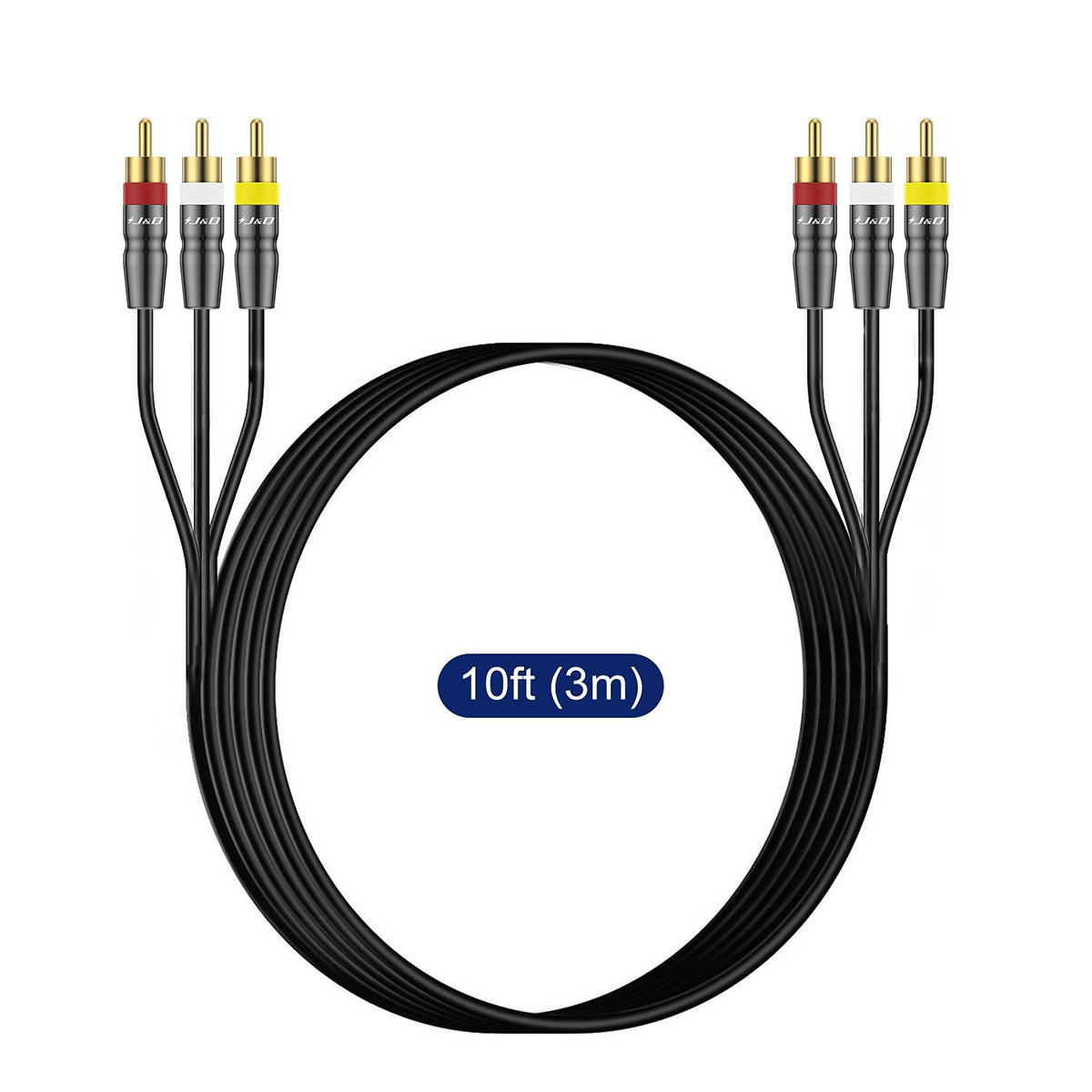 3RCA to 3RCA Cable, Gold Plated RCA Cable, 10 Feet K41971