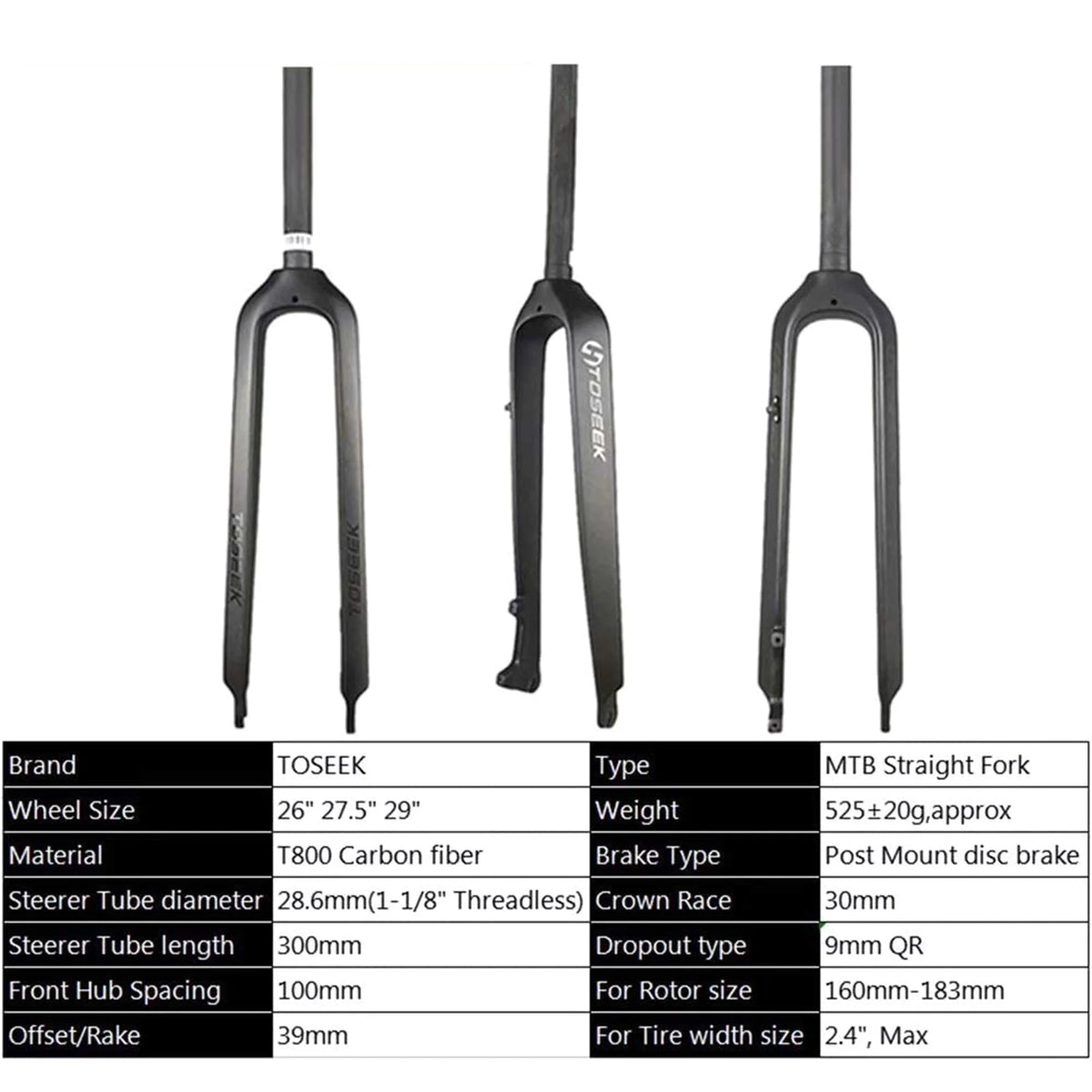 MTB Rigid Fork 1-1/8" Full Carbon Fiber Disc Brake Fork 26/27.5/29'' Straight Tube Mountain Bike Front Forks I8102