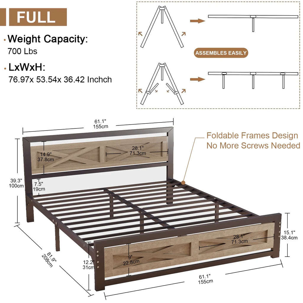 Platform Bed Frame with Headboard, Twin Size Bed C283