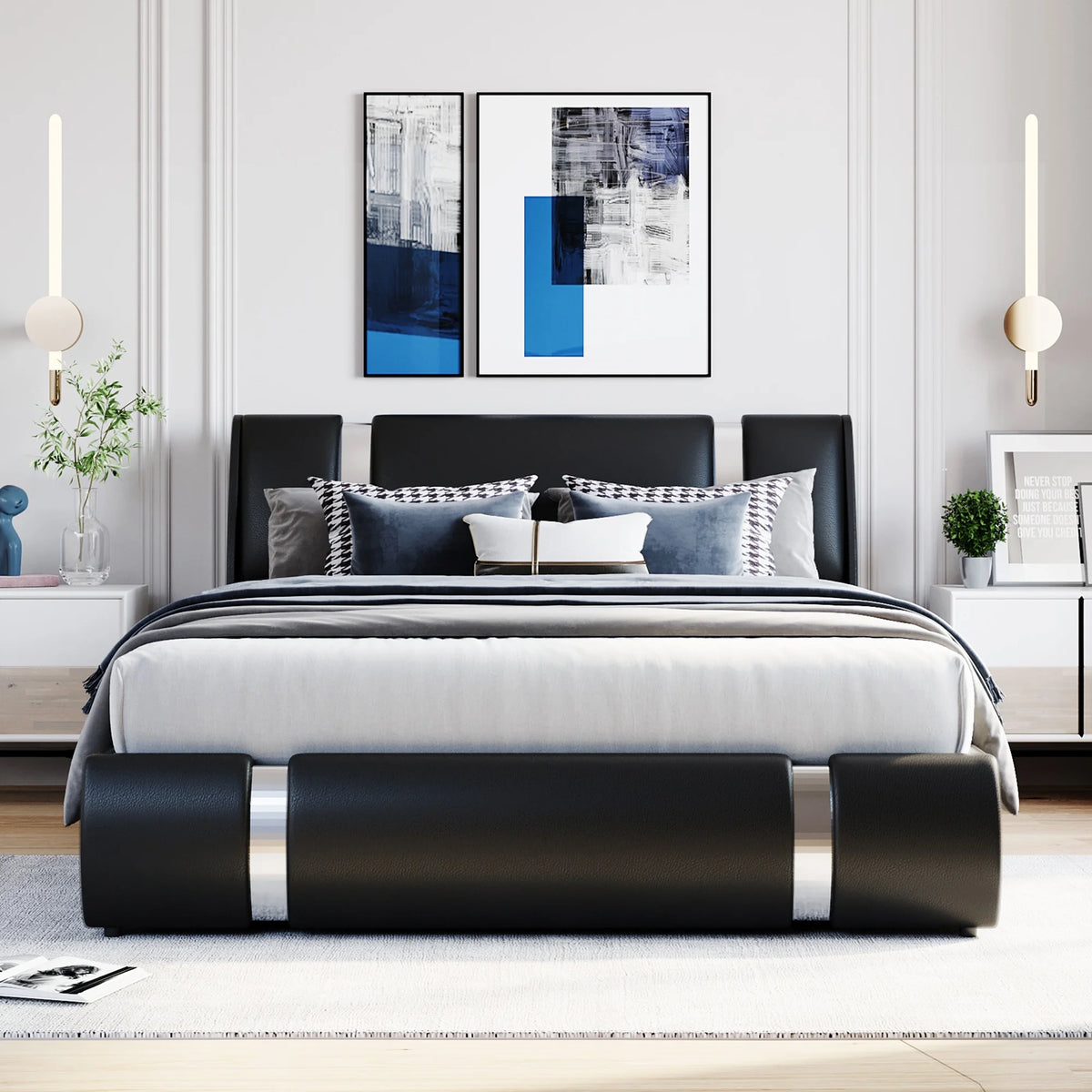Queen Size Lift Up Storage Bed PU Upholstered Platform Bed with Headboard Black H313