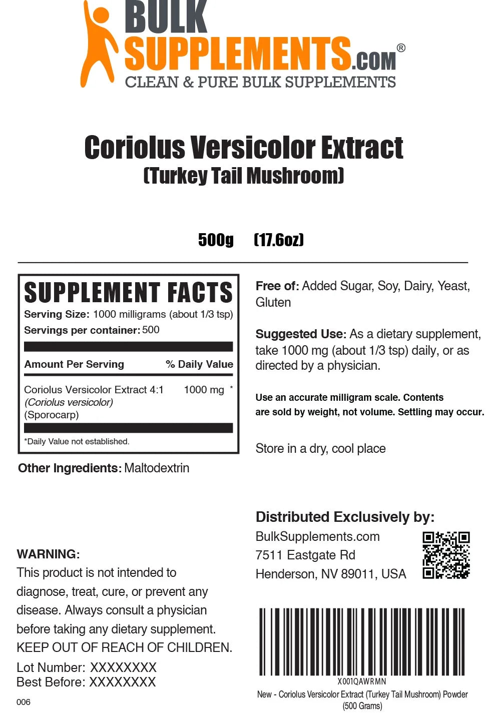 Turkey Tail Mushroom Extract Powder 1000mg T4950