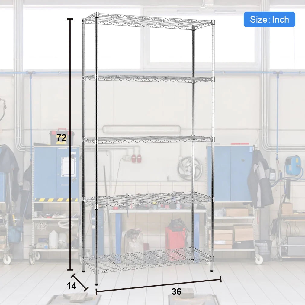 5 Tier Wire Shelving Unit Black U942