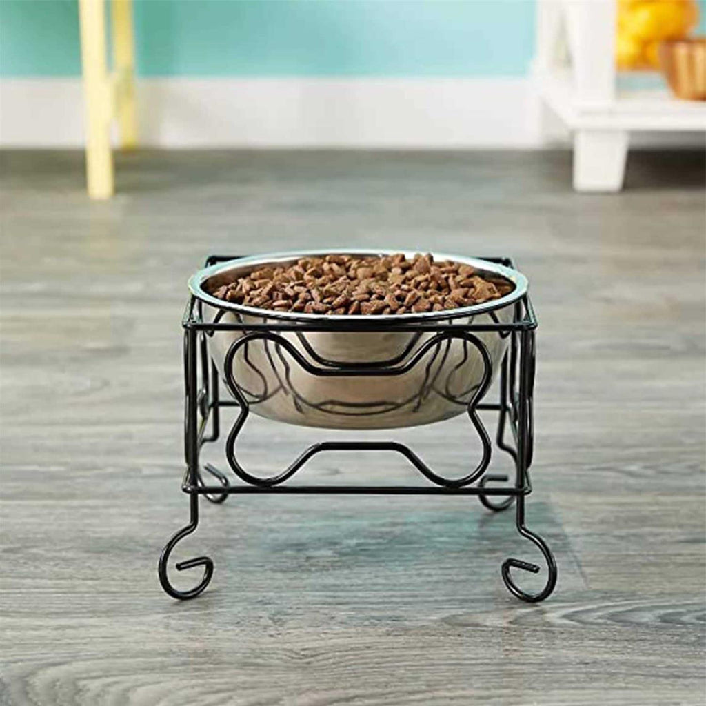 Wrought Iron Stand with Stainless Steel Feeder Bowl W14686