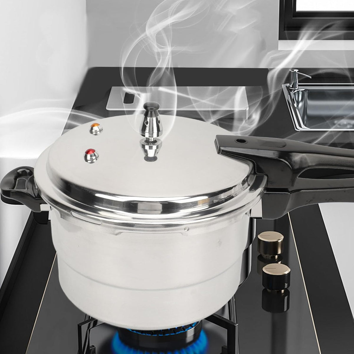 Stainless Steel Pressure Cooker with Safety Valves and Steaming Plate E67652