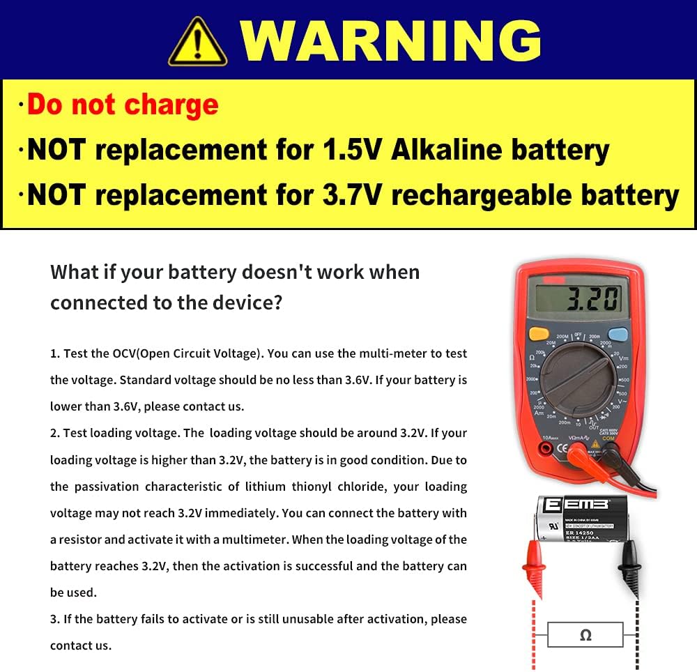 3.6V Lithium Battery 1/2 AA Size 1200mAh U620673