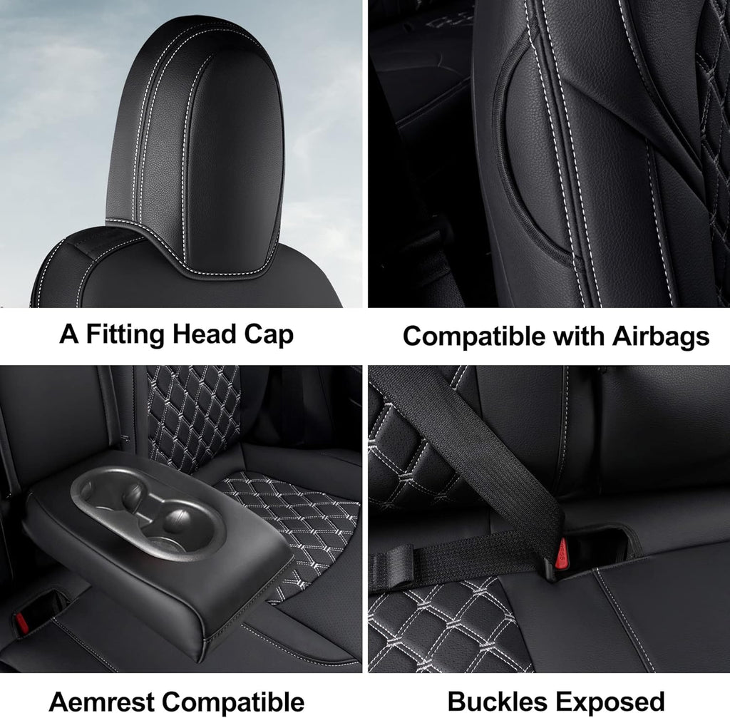Black Pu Leather Car Seat Covers for Tesla Model Y V7308