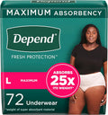 Incontinence Underwear for Women, Disposable, Maximum, Large, 72 Count A833459
