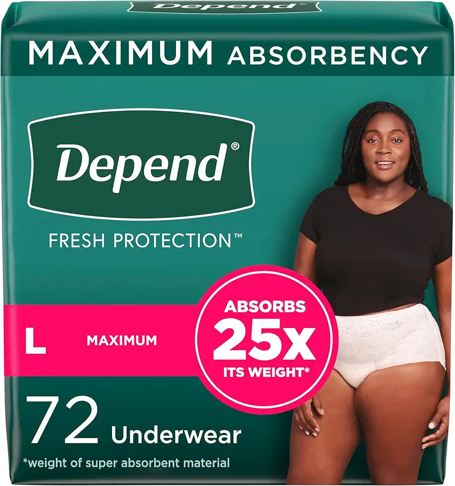 Incontinence Underwear for Women, Disposable, Maximum, Large, 72 Count A833459