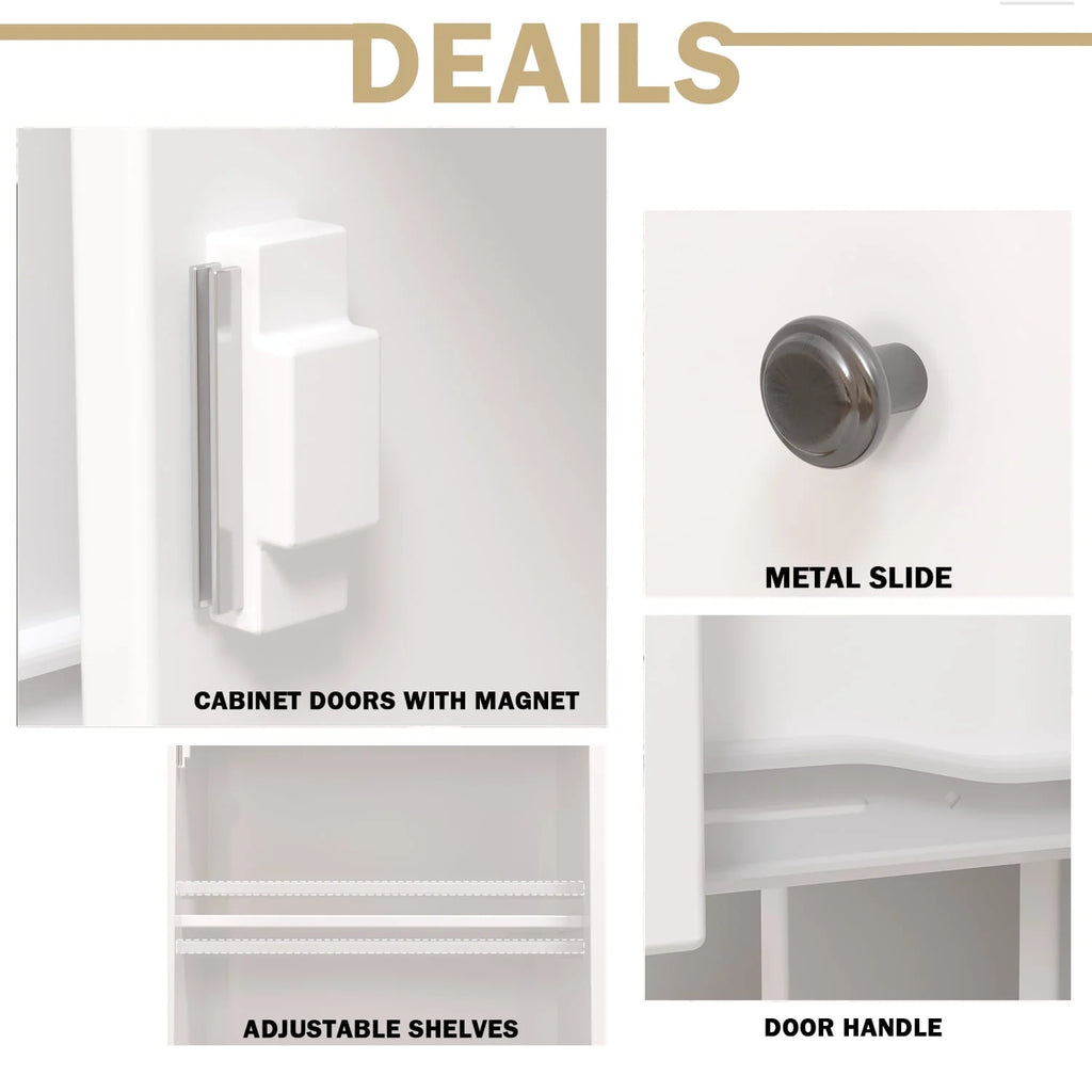 White 47 Kitchen Buffet Storage Cabinet with Barn Door V93877