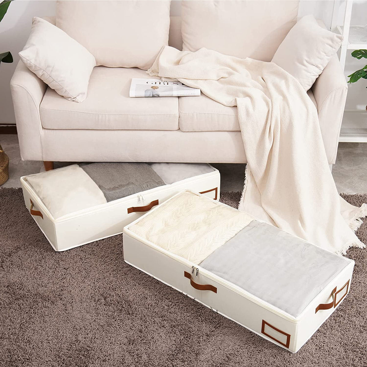 Beige Collapsible Underbed Storage Bag, 2 Pack Z62619