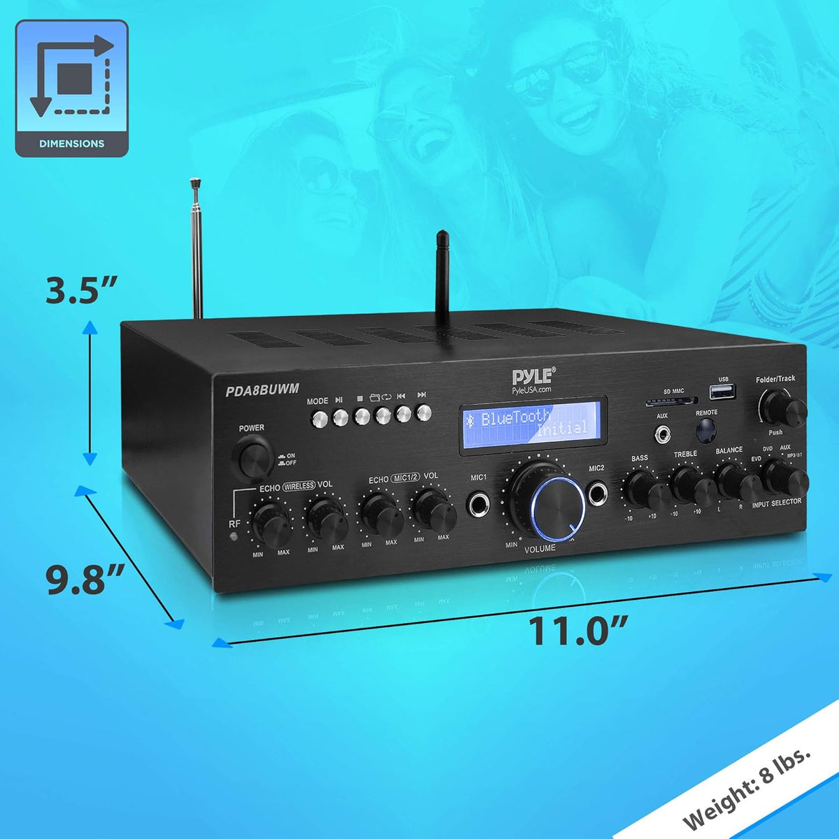 200W Dual Channel Wireless Microphone Power Amplifier System U980
