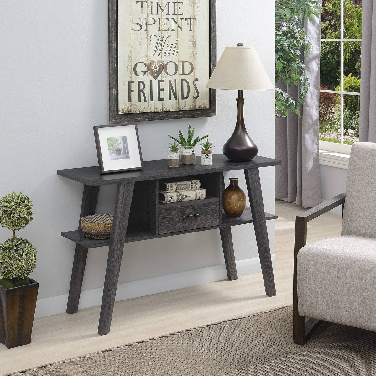 Console Table with Drawer Weathered Gray V455660