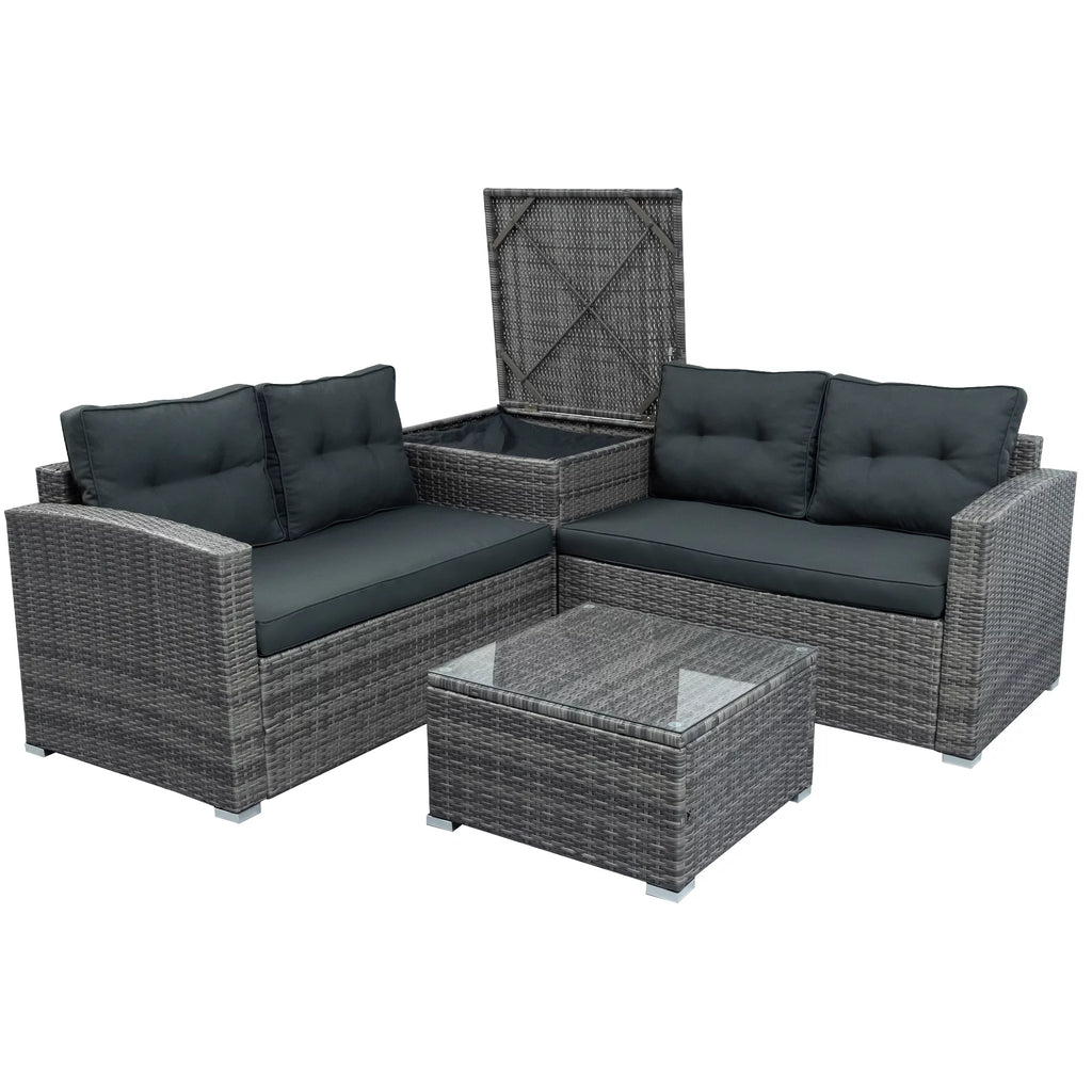 4Pcs All-Weather Rattan Wicker Patio Furniture Set with Storage Box & Table G599