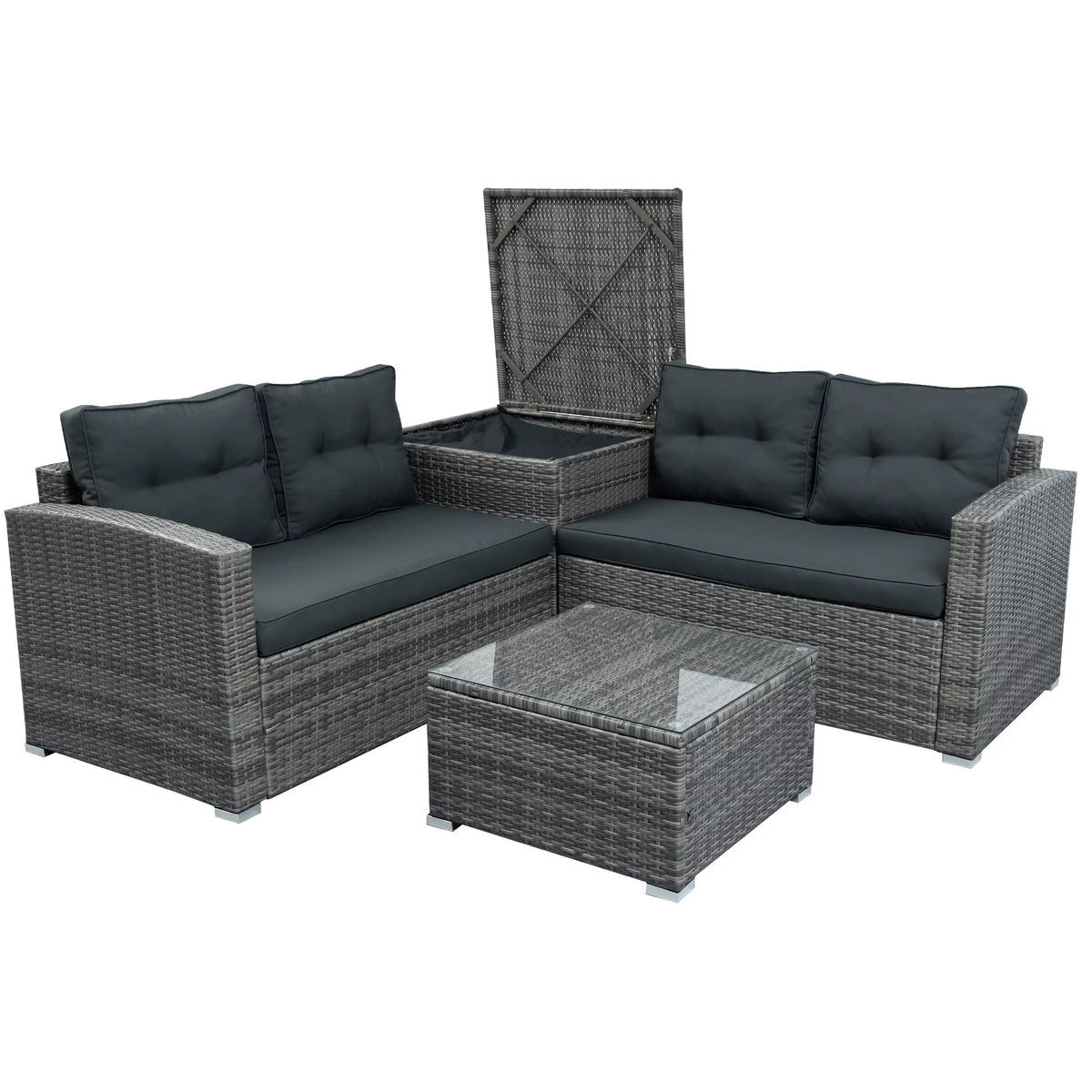 4Pcs All-Weather Rattan Wicker Patio Furniture Set with Storage Box & Table G599