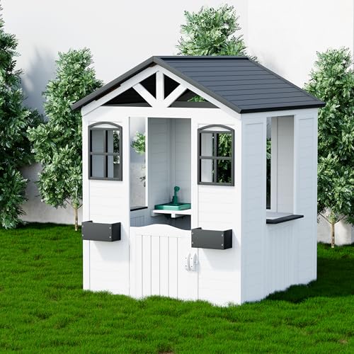Wooden Kids Playhouse with Kitchen 42" x 45" x 55" Brown O966