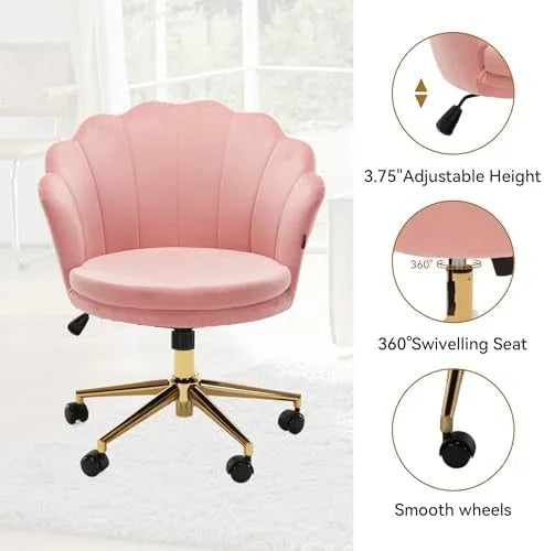 Pink Velvet Swivel Vanity Chair with Wheels O910