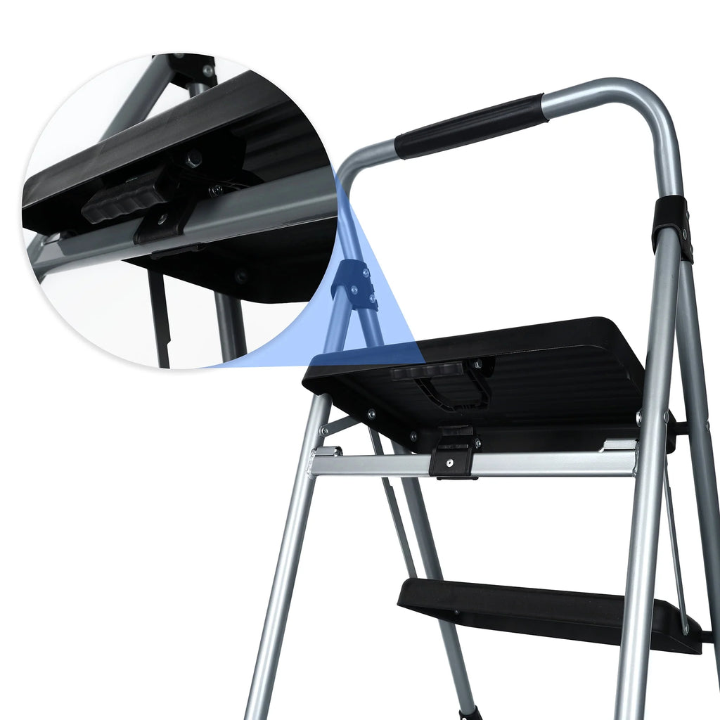 Gray & Black 2-Step Steel Foldable Step Stool V541413