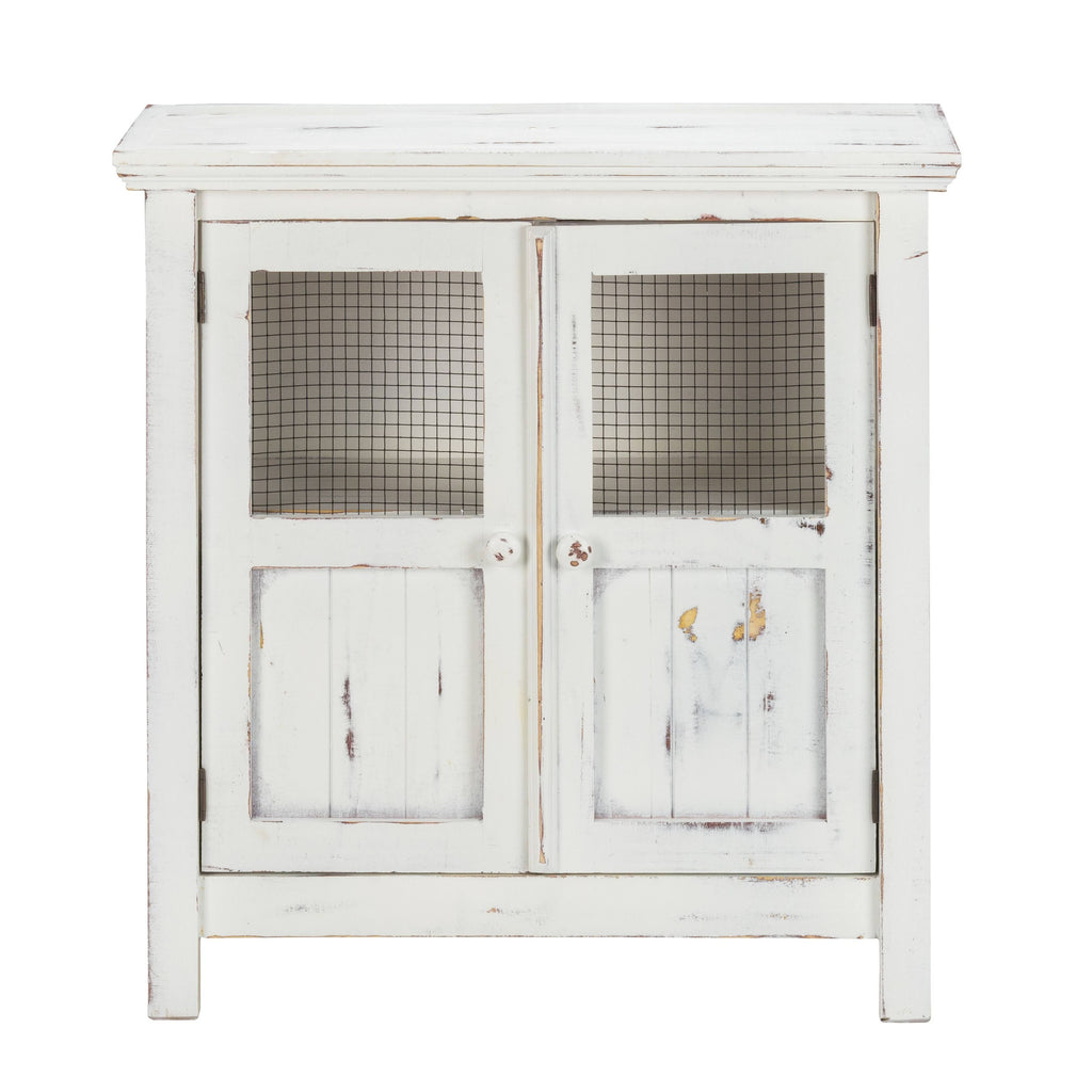White Distressed 2 Door Solid Wood Cabinet A605