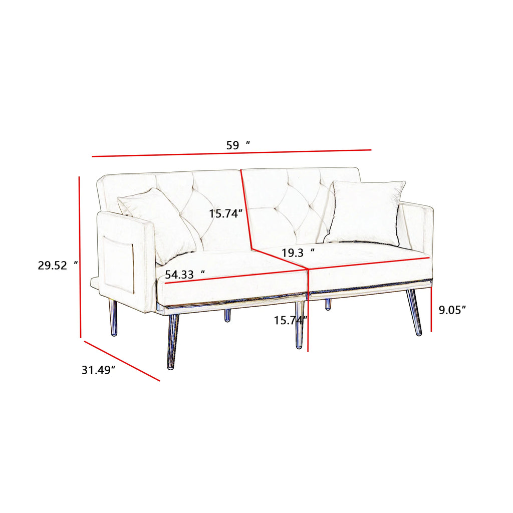Modern Velvet Tufted Sofa Bed with Metal Legs 2 Pillows U971423