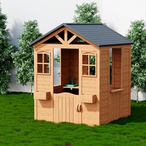Wooden Kids Playhouse with Kitchen 42" x 45" x 55" Brown O966