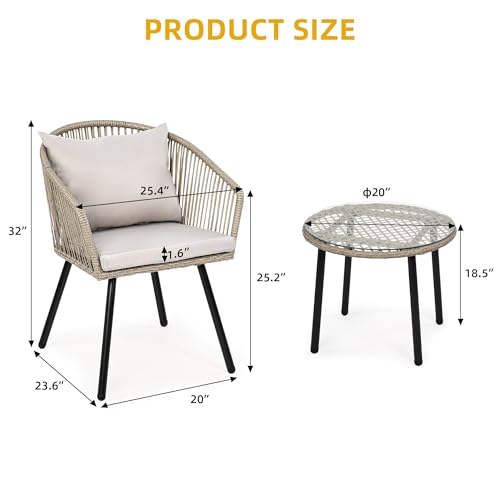 Rattan 3-Piece Bistro Set with Tempered Glass Coffee Table D8139