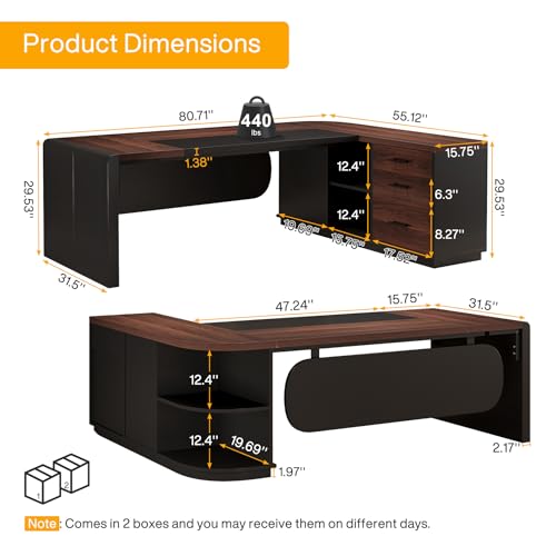 80'' L-Shaped Desk with Drawers Cabinet and Storage Shelves S240933