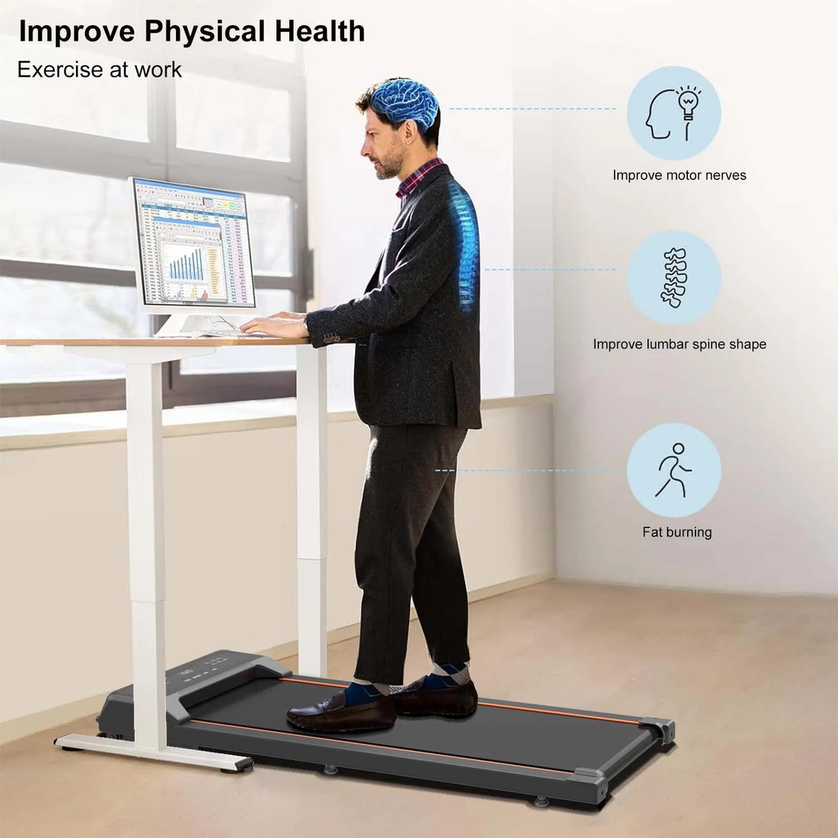 Under Desk Treadmill with LED Display and Remote Control V232173