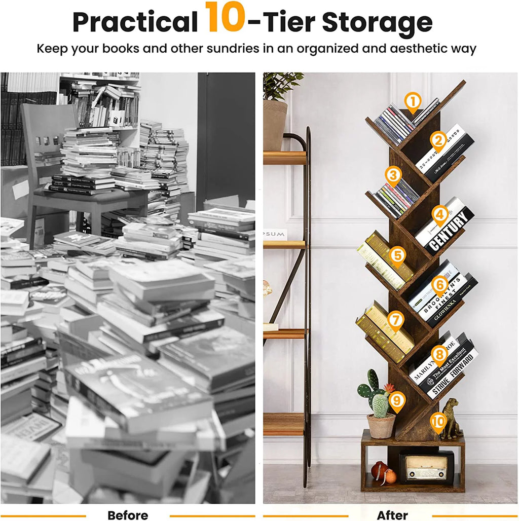 10 Shelf Wooden Bookshelf with Drawer S19371