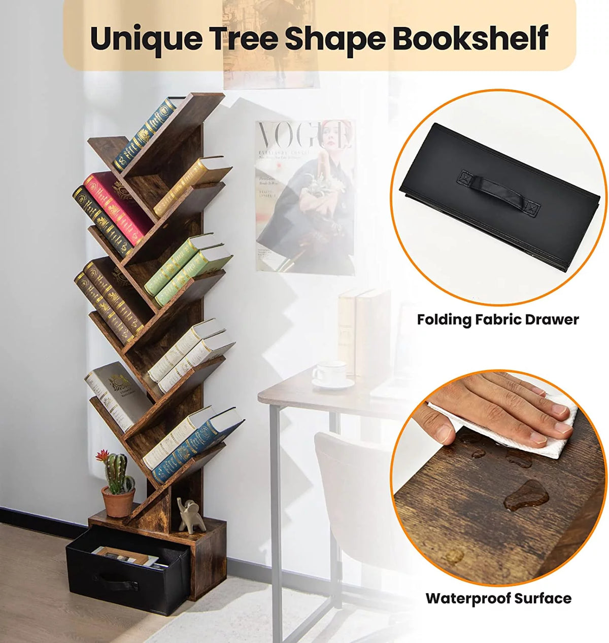 10 Shelf Wooden Bookshelf with Drawer S19371