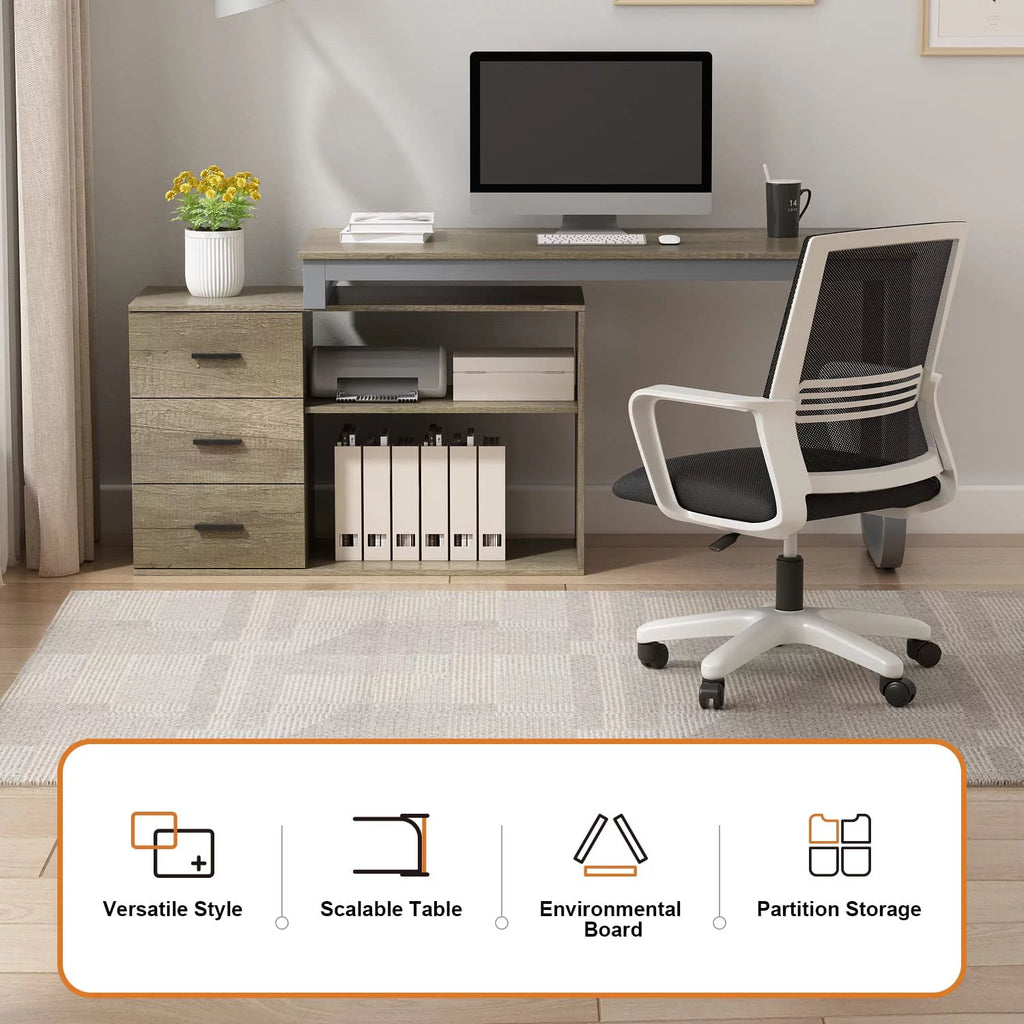 55.1" L-Shaped Office Desk with File Cabinet and 3 Drawers W535027