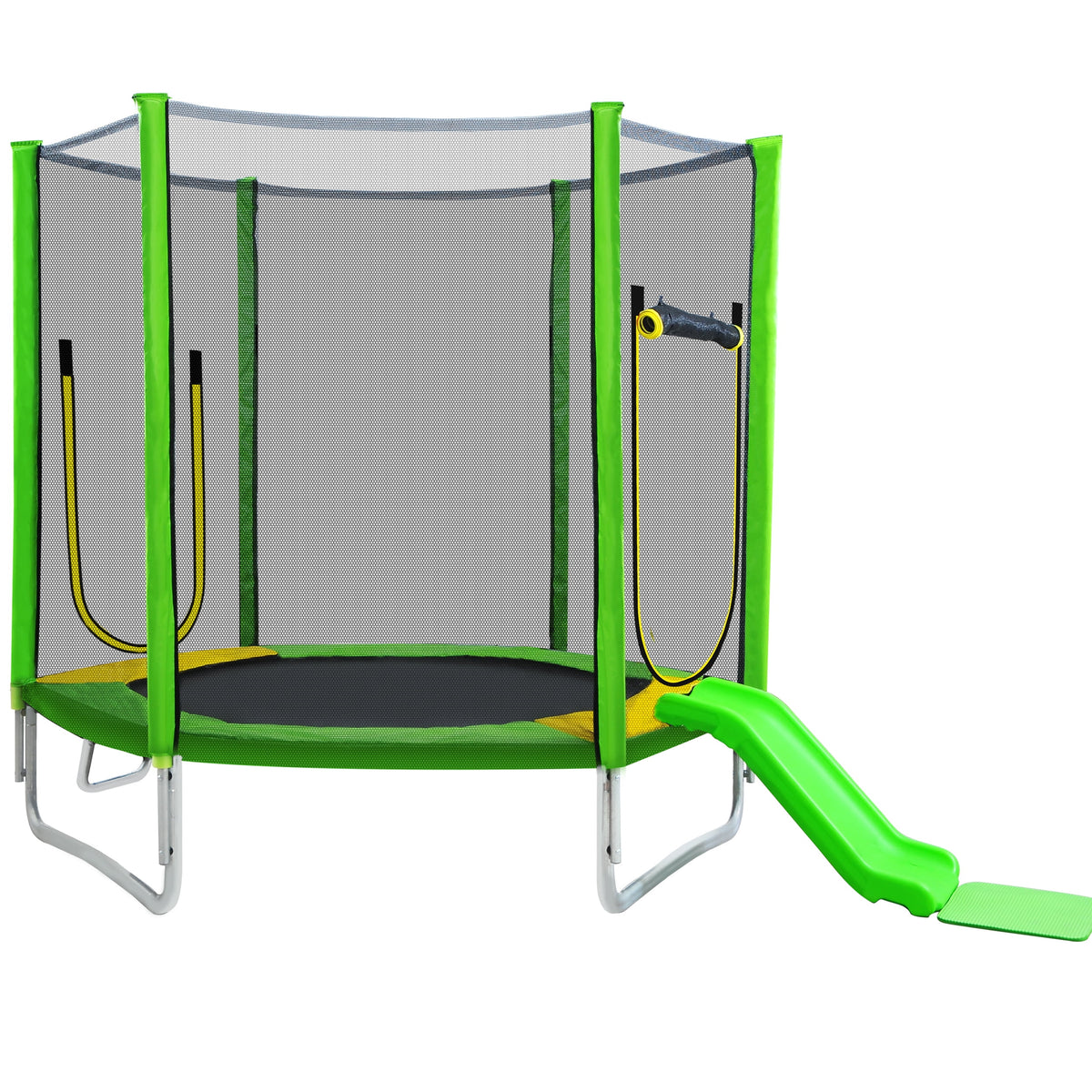 7FT Round Trampoline with Safety Enclosure Net, Slide and Ladder O655