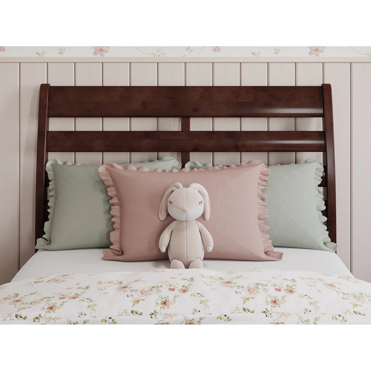 Twin Wood Low Profile Platform Bed in Walnut M711