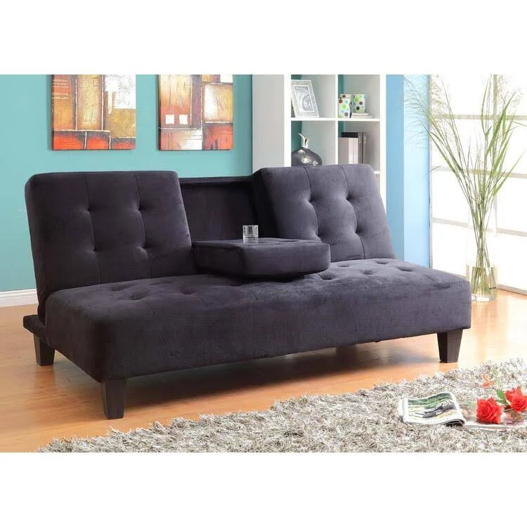 Brown Futon Sofa Bed with Cup Holder X4858