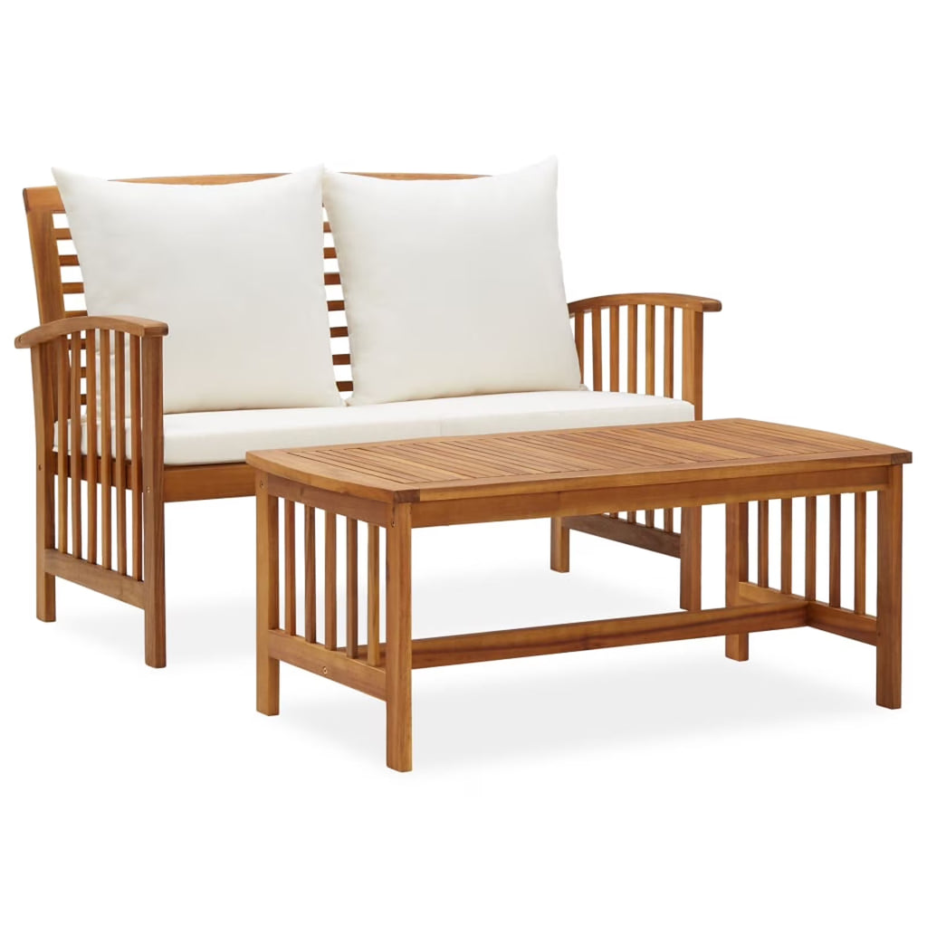 2 Piece Acacia Wood Outdoor Lounge Set with Cream Cushions H24568