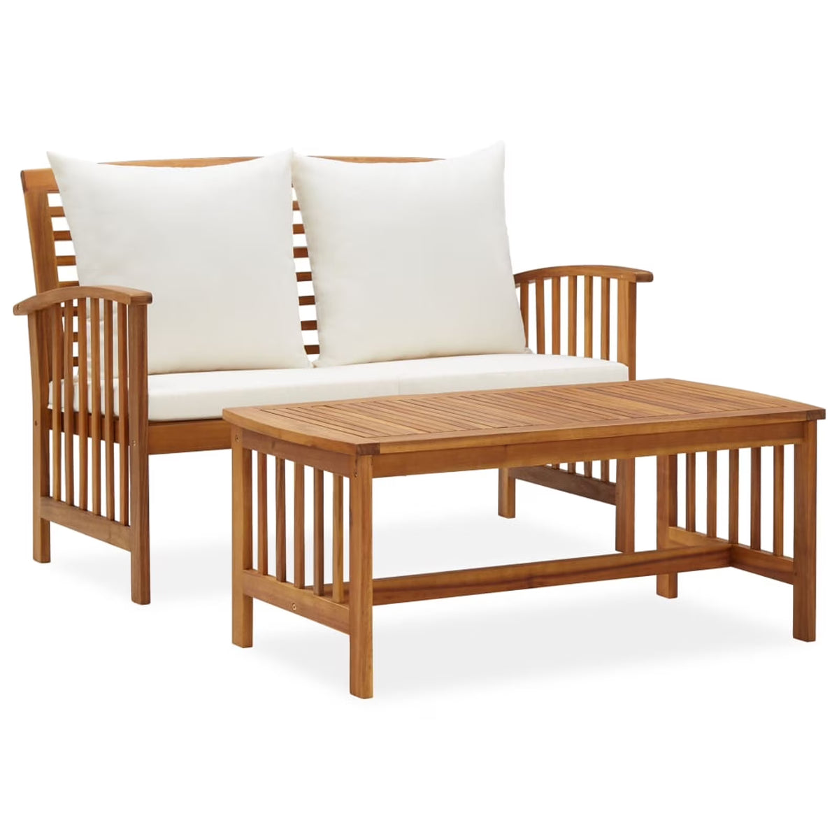 2 Piece Acacia Wood Outdoor Lounge Set with Cream Cushions H24568