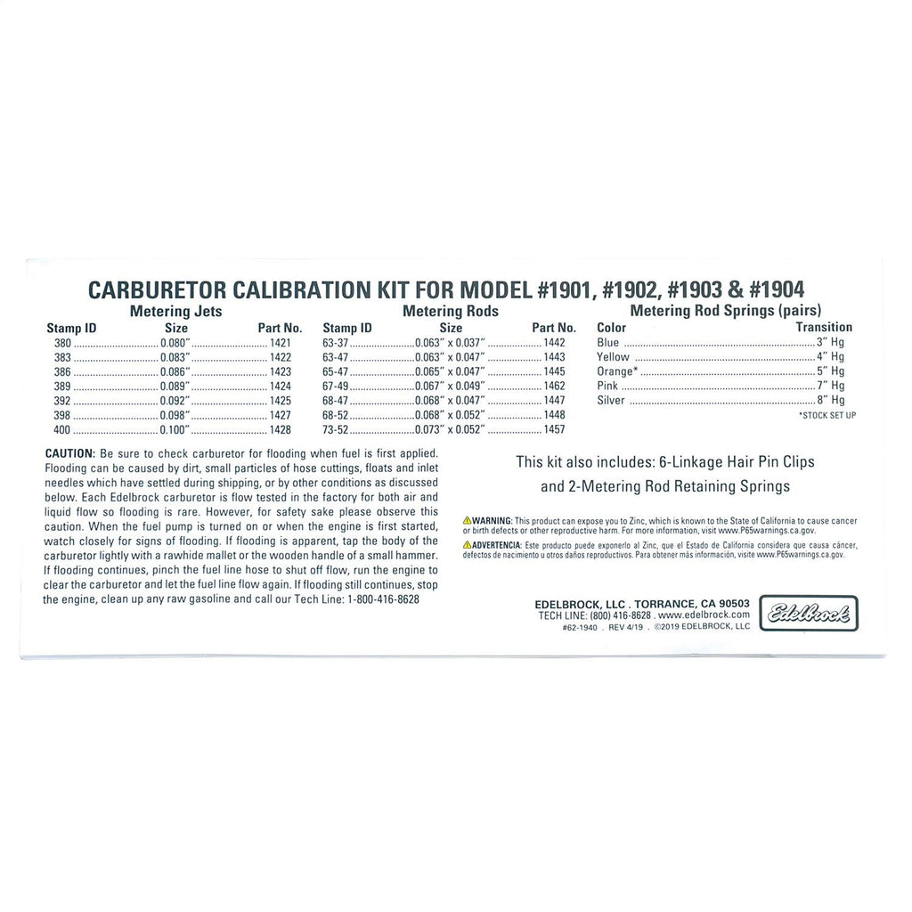 Carburetor Calibration Kit Y565