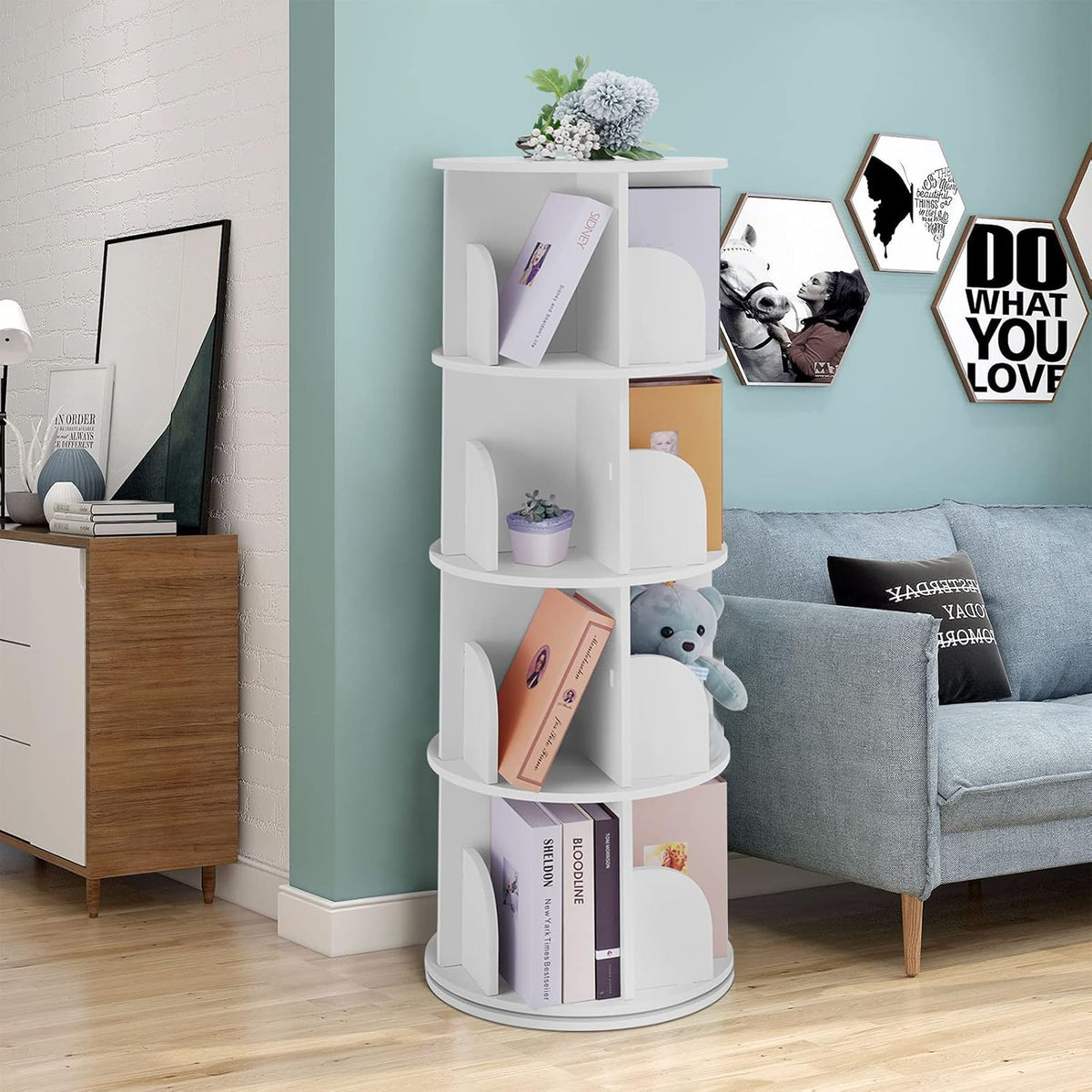 Rotating 360 Display Floor Standing Bookshelf Storage Rack V75037