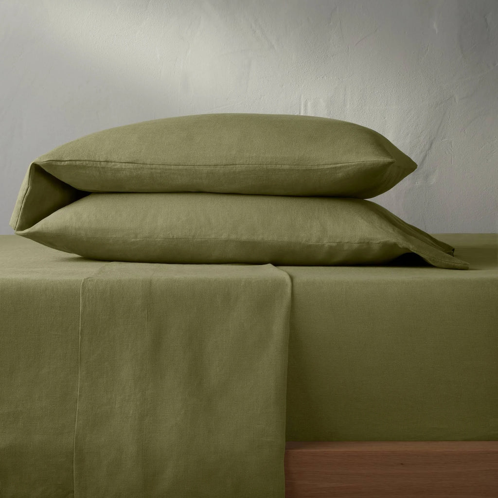 California King 100% Washed Hemp Solid Sheet Set Moss Green K40900