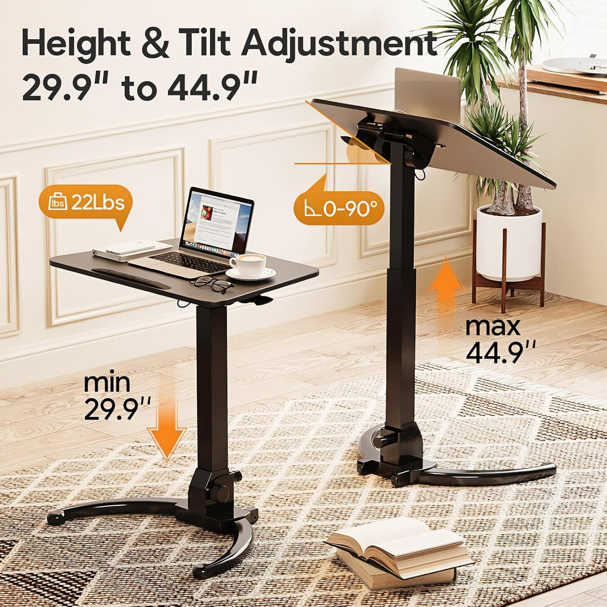 Foldable Mobile Standing Desk with Ergonomic Rotating Elbow Cushion Pad M693746