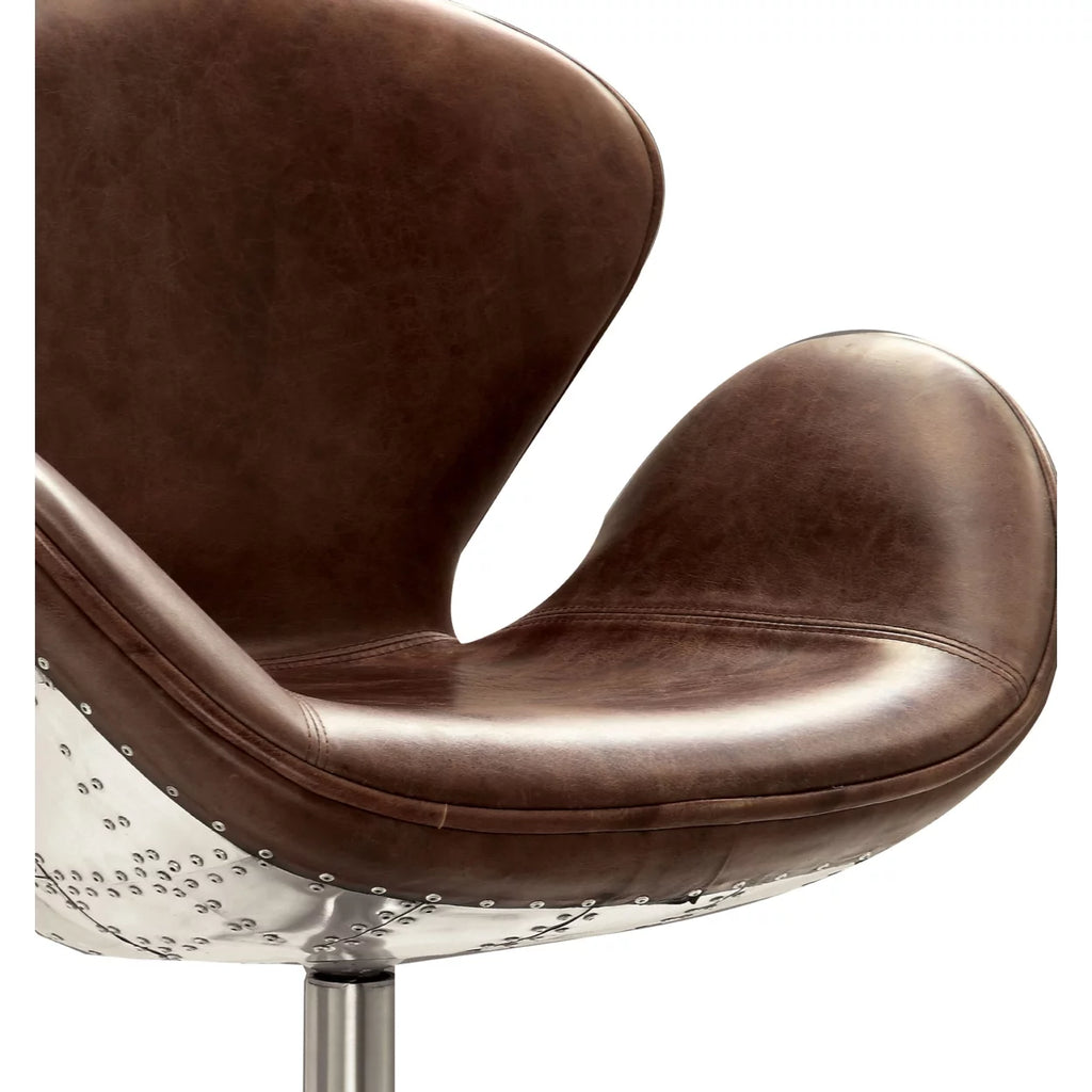 Brown Top Grain Leather Swivel Accent Chair T169